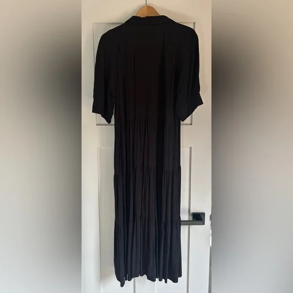 NATURAL LIFE Tiered Black Short Sleeve Dress L - Picture 3 of 4